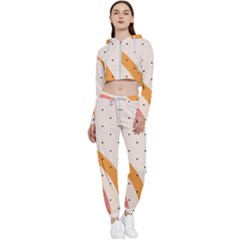 Retro Abstract Geometric Cropped Zip Up Lounge Set