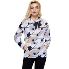 Flower Shape Abstract Pattern Women s Lightweight Drawstring Hoodie