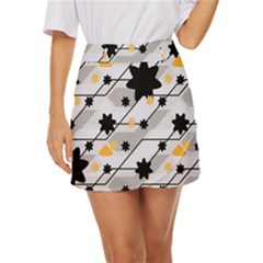 Flower Shape Abstract Pattern Mini Front Wrap Skirt by Modalart