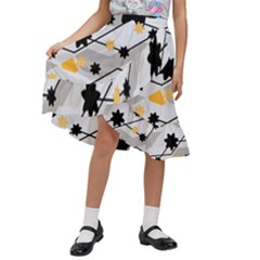 Flower Shape Abstract Pattern Kids  Ruffle Flared Wrap Midi Skirt by Modalart