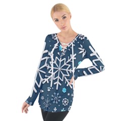 Snowflakes Pattern Tie Up T-shirt by Modalart