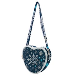 Snowflakes Pattern Heart Shoulder Bag by Modalart