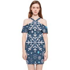 Snowflakes Pattern Shoulder Frill Bodycon Summer Dress by Modalart