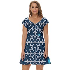 Snowflakes Pattern Short Sleeve Tiered Mini Dress by Modalart