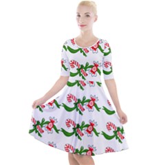 Sweet Christmas Candy Cane Quarter Sleeve A-line Dress by Modalart