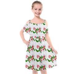 Sweet Christmas Candy Cane Kids  Cut Out Shoulders Chiffon Dress by Modalart