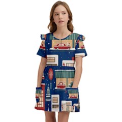 Background Mid Century Modern Kids  Frilly Sleeves Pocket Dress