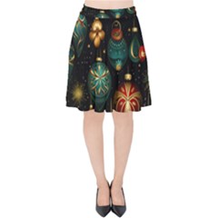 Christmas Ornaments Velvet High Waist Skirt by Modalart