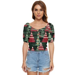 Christmas Trees Button Up Blouse