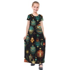 Christmas Ornaments Kids  Short Sleeve Maxi Dress