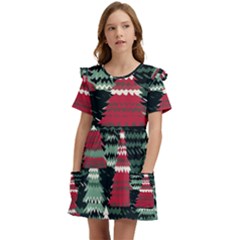 Christmas Trees Kids  Frilly Sleeves Pocket Dress