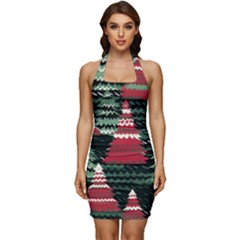 Christmas Trees Sleeveless Wide Square Neckline Ruched Bodycon Dress