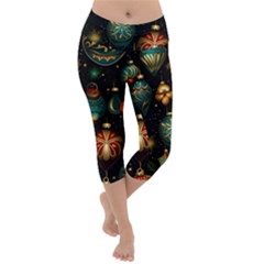 Christmas Ornaments Lightweight Velour Capri Yoga Leggings