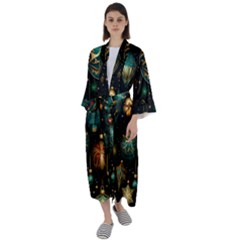 Christmas Ornaments Maxi Satin Kimono