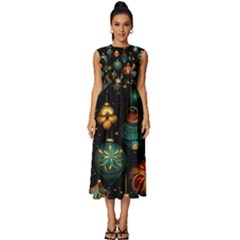 Christmas Ornaments Sleeveless Round Neck Midi Dress