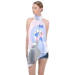 Achievement Success Mountain Clouds Halter Asymmetric Satin Top by Modalart