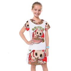 Ramen Cat Noodles Cute Japanes Kids  Drop Waist Dress by Modalart