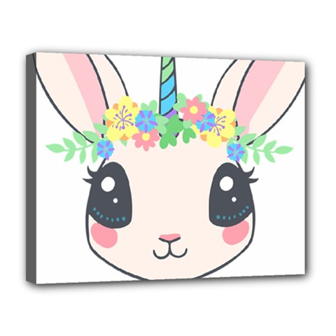 Unicorn Rabbit Hare Wreath Cute Canvas 14  X 11  (stretched)