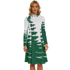 Pine Trees Spruce Tree Long Sleeve Shirt Collar A-line Dress