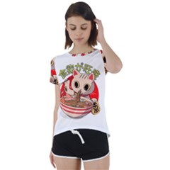 Ramen Cat Noodles Cute Japanes Short Sleeve Open Back T-shirt by Modalart