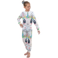 Unicorn Rabbit Hare Wreath Cute Kids  Long Sleeve Set  by Modalart