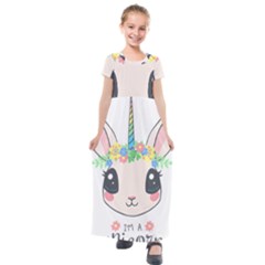 Unicorn Rabbit Hare Wreath Cute Kids  Short Sleeve Maxi Dress by Modalart