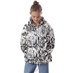 Roses Bouquet Flowers Sketch Kids  Oversized Hoodie by Modalart