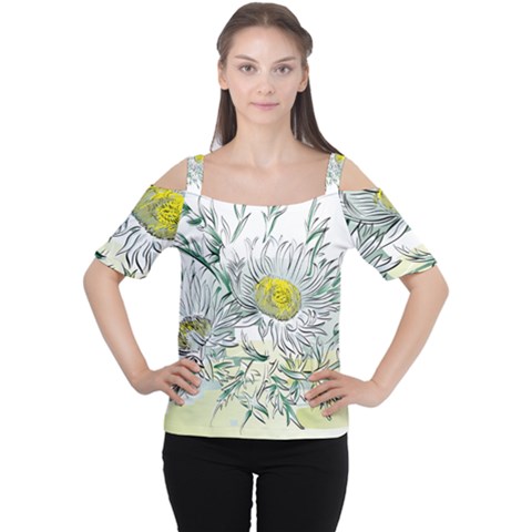 Thistle Alpine Flower Flower Plant Cutout Shoulder T-shirt by Modalart