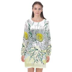 Thistle Alpine Flower Flower Plant Long Sleeve Chiffon Shift Dress  by Modalart