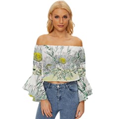 Thistle Alpine Flower Flower Plant Off Shoulder Flutter Bell Sleeve Top