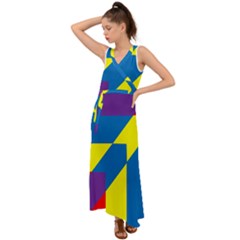 Colorful Red Yellow Blue Purple V-neck Chiffon Maxi Dress by Grandong