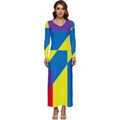 Colorful Red Yellow Blue Purple Long Sleeve Longline Maxi Dress by Grandong
