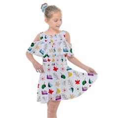 Snail Butterfly Pattern Seamless Kids  Shoulder Cutout Chiffon Dress