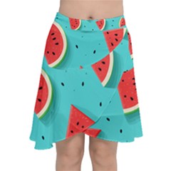 Watermelon Fruit Slice Chiffon Wrap Front Skirt