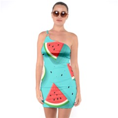 Watermelon Fruit Slice One Shoulder Ring Trim Bodycon Dress by Bedest