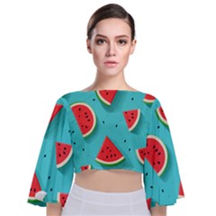 Watermelon Fruit Slice Tie Back Butterfly Sleeve Chiffon Top by Bedest