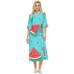 Watermelon Fruit Slice Double Cuff Midi Dress by Bedest