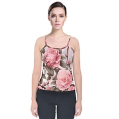 Rose Flower Seamless Velvet Spaghetti Strap Top