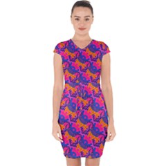 Purple Blue Abstract Pattern Capsleeve Drawstring Dress  by Bedest