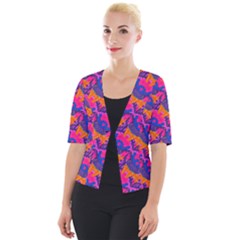 Purple Blue Abstract Pattern Cropped Button Cardigan by Bedest