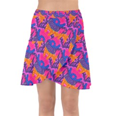 Purple Blue Abstract Pattern Wrap Front Skirt