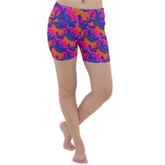 Purple Blue Abstract Pattern Lightweight Velour Yoga Shorts by Bedest