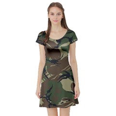 Camouflage Pattern Fabric Short Sleeve Skater Dress