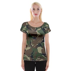 Camouflage Pattern Fabric Cap Sleeve Top