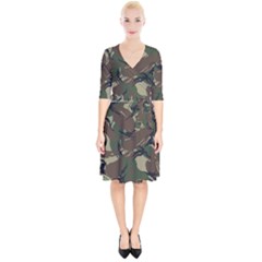 Camouflage Pattern Fabric Wrap Up Cocktail Dress