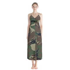 Camouflage Pattern Fabric Button Up Chiffon Maxi Dress