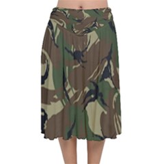 Camouflage Pattern Fabric Velvet Flared Midi Skirt