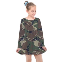 Camouflage Pattern Fabric Kids  Long Sleeve Dress