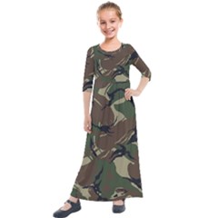 Camouflage Pattern Fabric Kids  Quarter Sleeve Maxi Dress by Bedest