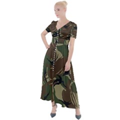 Camouflage Pattern Fabric Button Up Short Sleeve Maxi Dress